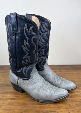 Vintage 80s Tony Lama Gray Bullhide Two-Tone Cowboy Boots Mens Size 10D Western